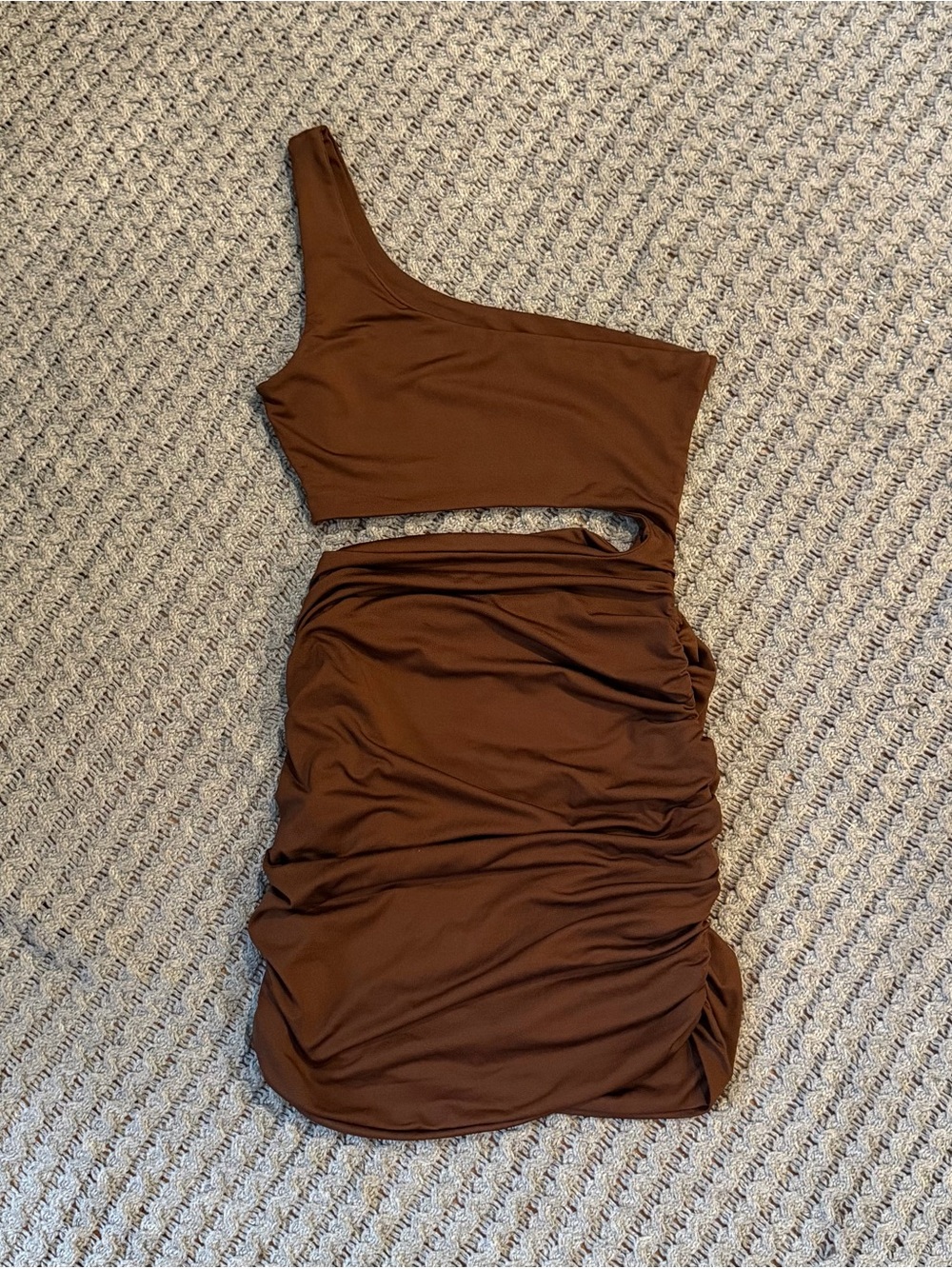 Brown One-Shoulder Ruched Dress